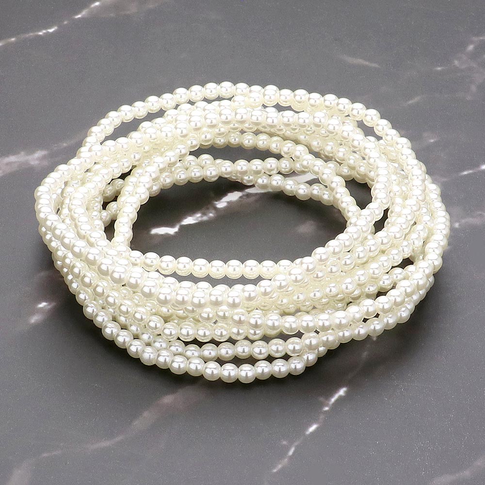 Madeline Love Cream 10PCS - Pearl Beaded Stretch Multi Layered Bracelets