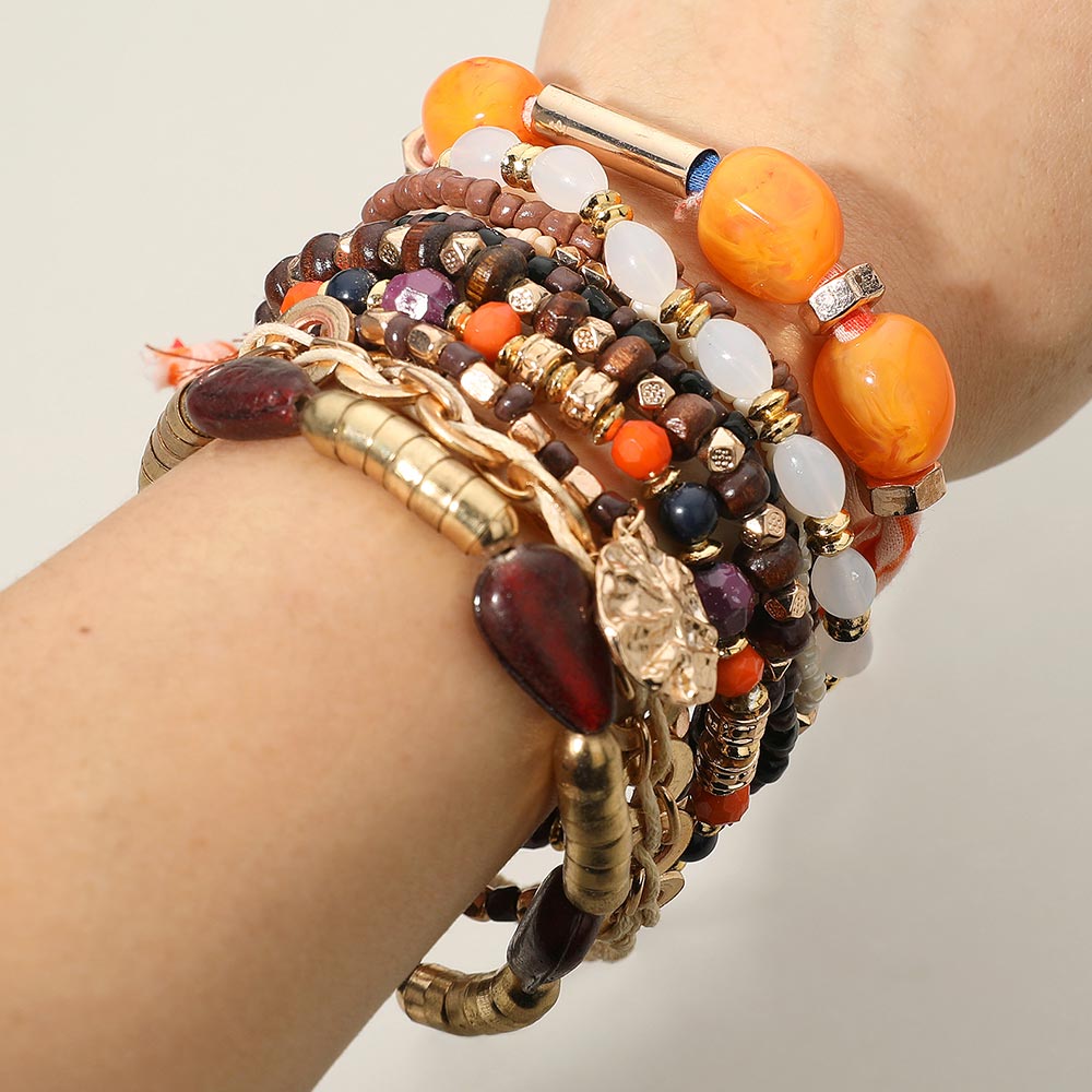 Madeline Love Multi 10PCS - Vibrant Boho Tassel Charm Beaded Stretch Adjustable Multi Layered Bracelets
