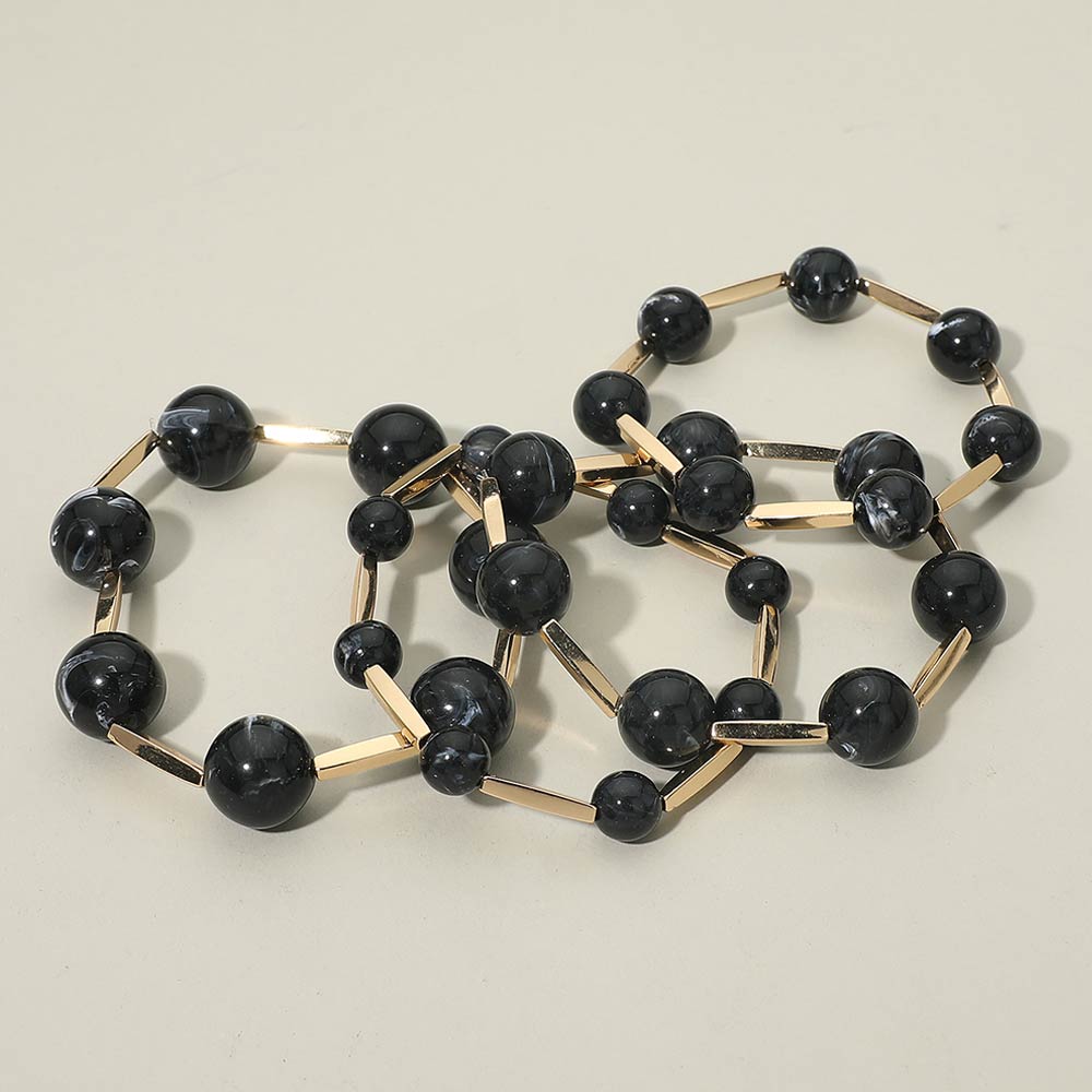 Madeline Love Black 4PCS - Round Ball Metal Bar Beaded Stretch Multi Layered Bracelets - extra