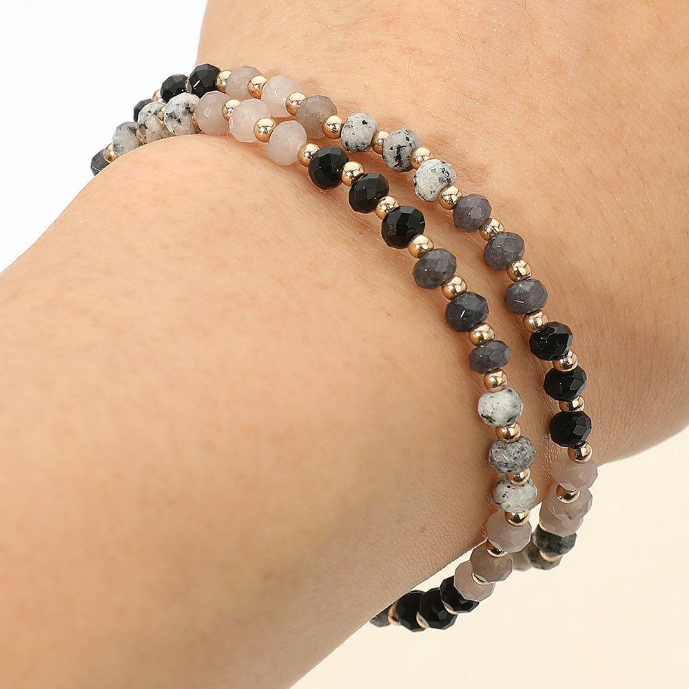 Madeline Love Gold, Gray 2PCS - Faceted Beaded Stretch Multi Layered Bracelets