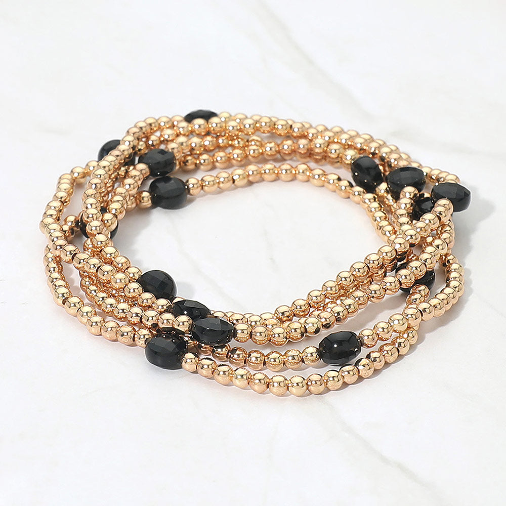 Madeline Love Black Faceted Disc Beaded Stretch Multi Layered Bracelets