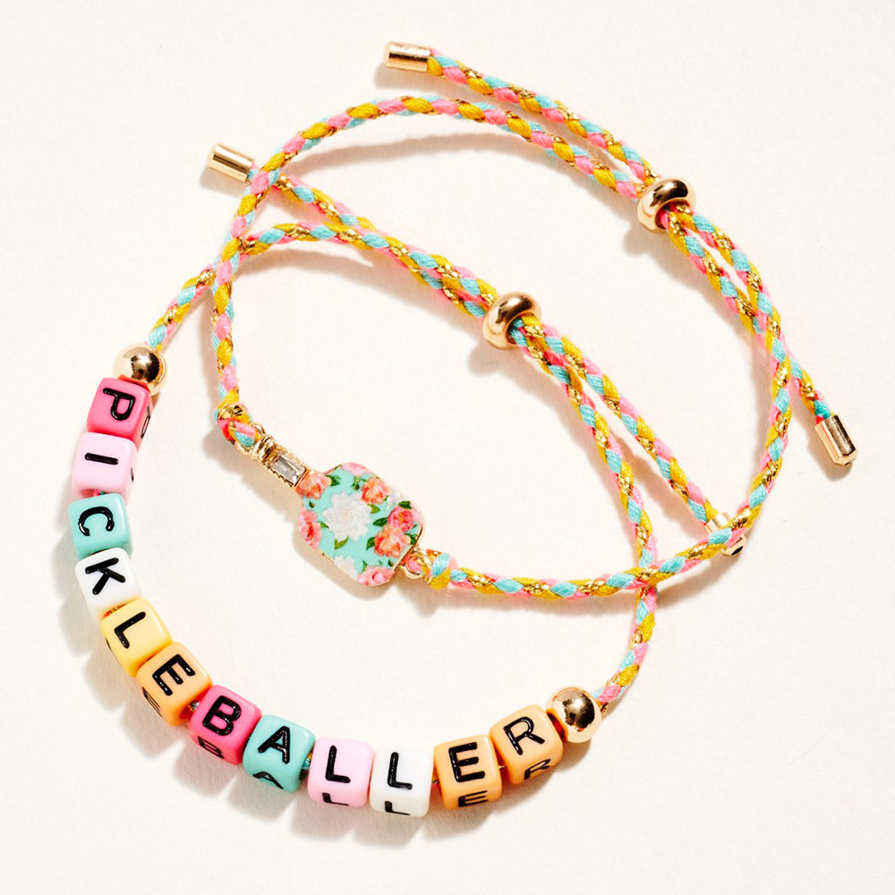 Madeline Love Multi 2PCS - PICKLEBALL Message Beaded Paddle Accent Adjustable Cinch Pull Tie Bracelets