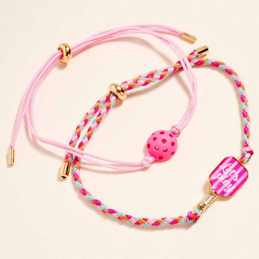 Madeline Love Hot Pink 2PCS - LETS PLAY Pickleball Paddle Ball Accent Adjustable Cinch Pull Tie Bracelets