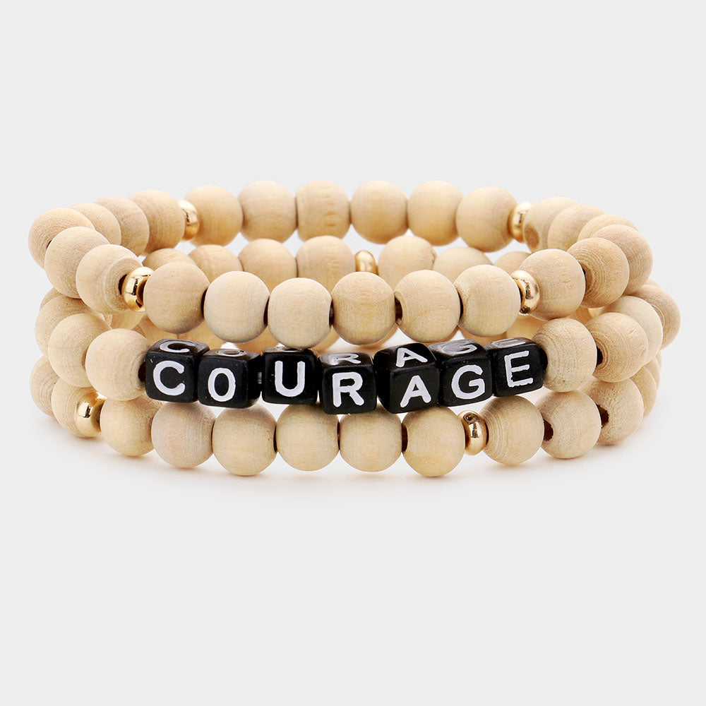 Madeline Love Black, Neutral 3PCS - COURAGE Wood Ball Layered Stretch Bracelets