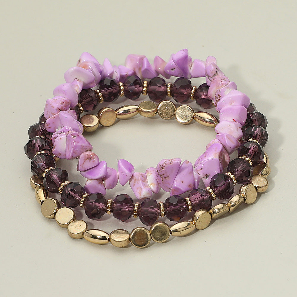 Madeline Love Purple 3PCS - Natural Stone Faceted Beaded Stretch Bracelets