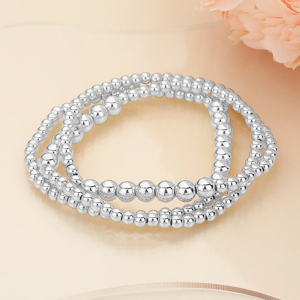 Madeline Love Rhodium Metal Ball Beaded Stretch Multi Layered Bracelets