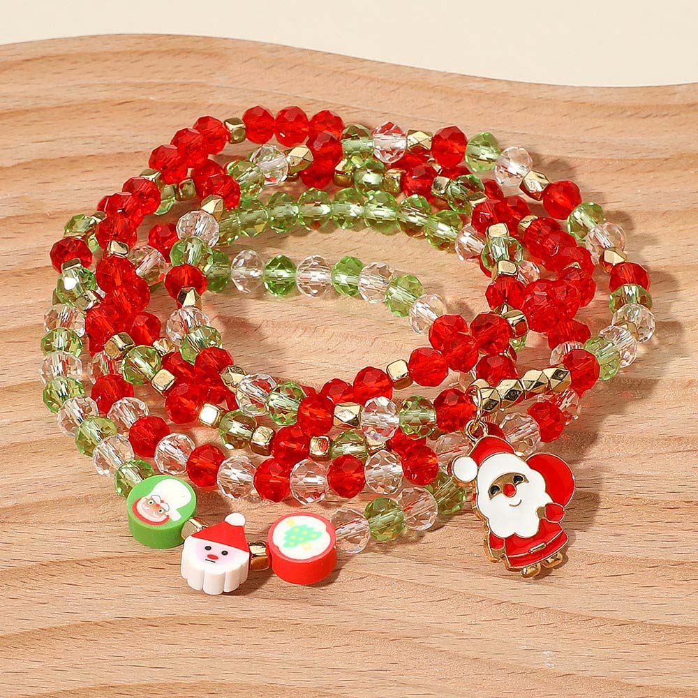Madeline Love Multi 5PCS - Holiday Santa Charm Faceted Beaded Stretch Multi Layered Bracelets