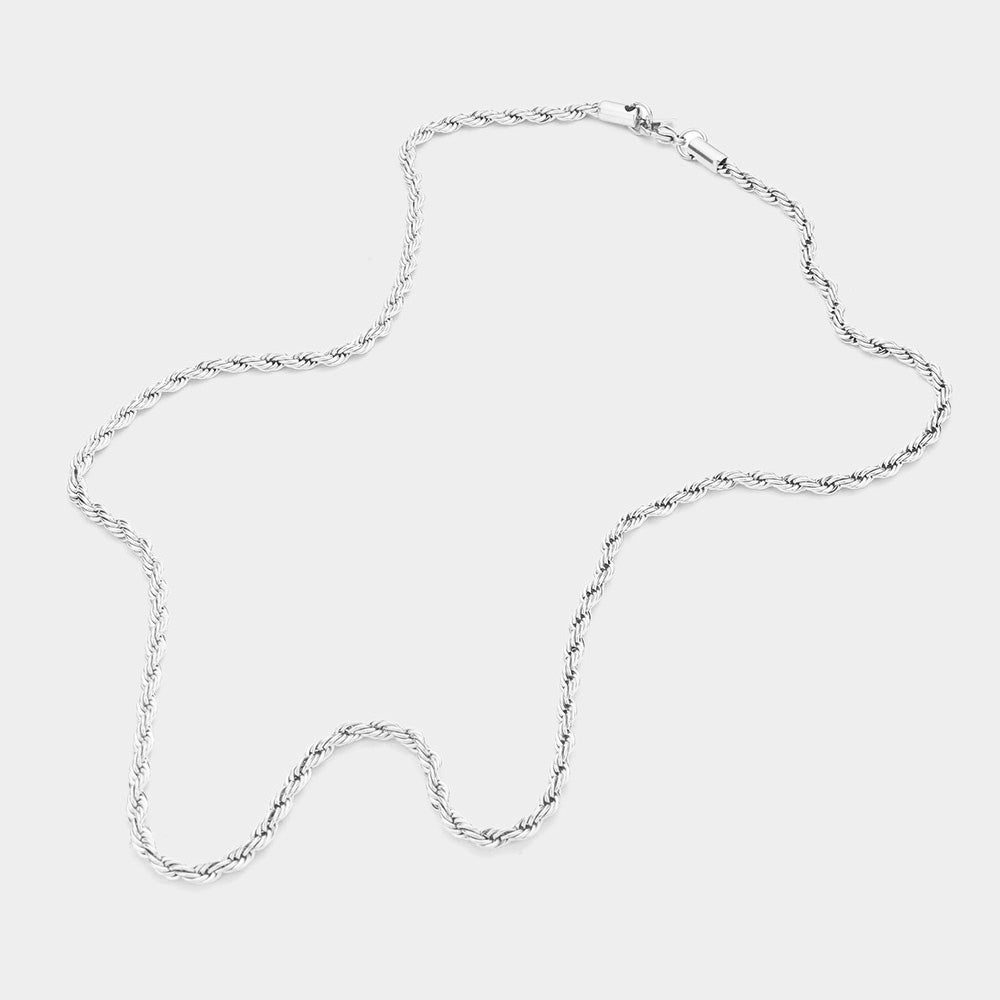 Madeline Love Rhodium 24 INCH, 4mm Stainless Steel Rope Chain Necklace - Necklaces - extra