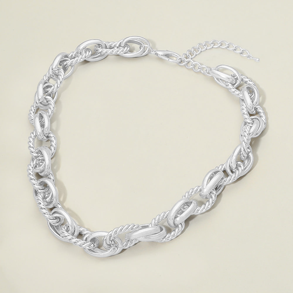 Madeline Love Worn Silver Modern Bold Statement Link Chain Necklace