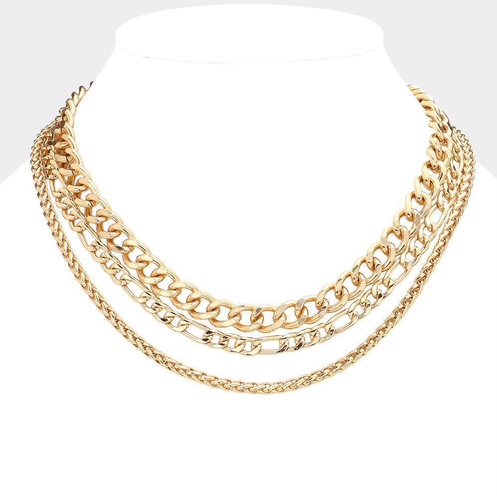 Madeline Love Gold Gold Dipped Metal Chain Triple Layered Necklace