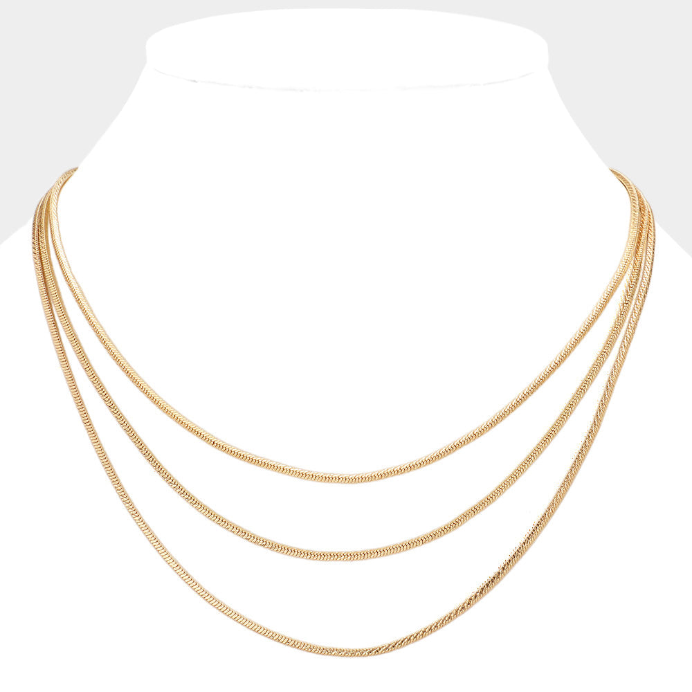 Madeline Love Gold Brass Metal Triple Layered Chain Necklace - Necklaces