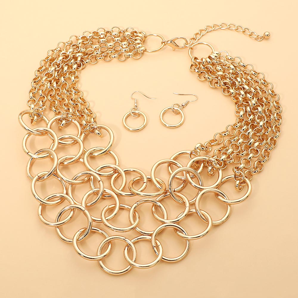 Madeline Love Gold Bold Circle Link Chain Layered Statement Necklace