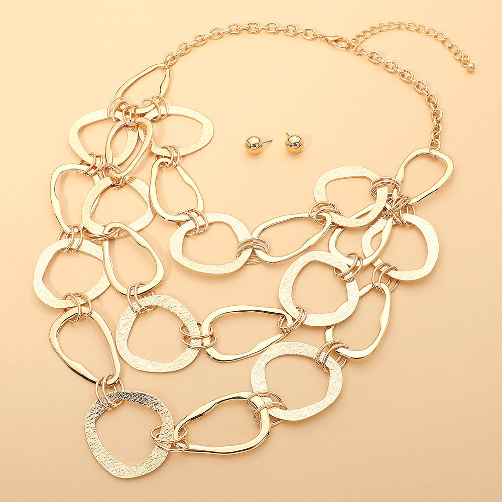 Madeline Love Gold Bold Abstract Ring Link Layered Statement Necklace
