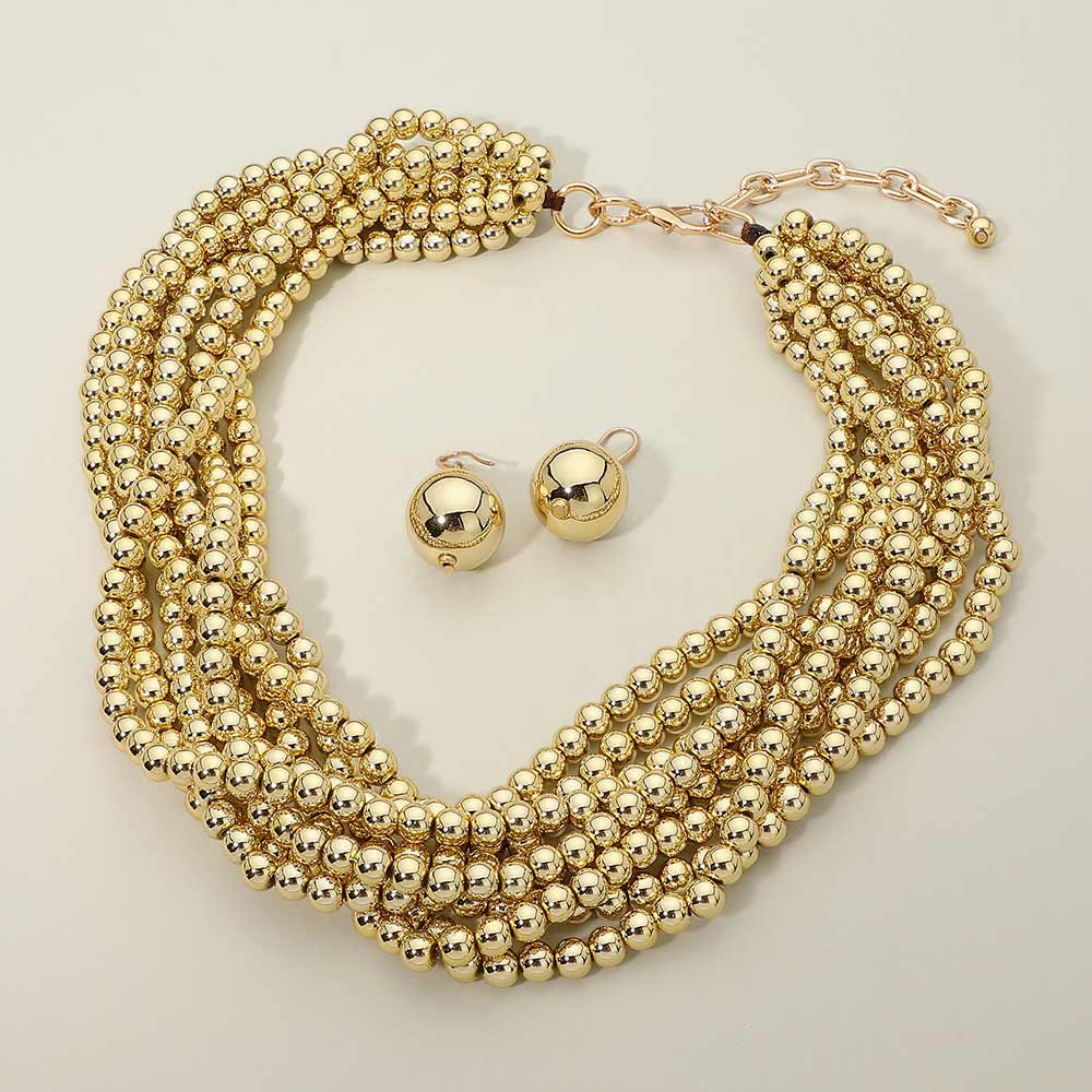 Madeline Love Gold Chunky Muli-Layered Beaded Statement Necklace