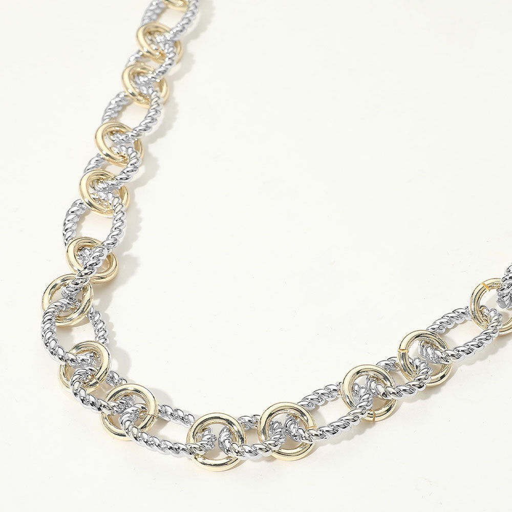 Madeline Love Two Tone 14K Gold Plated Two Tone Polished Round Accent Twisted Link Chain Necklace