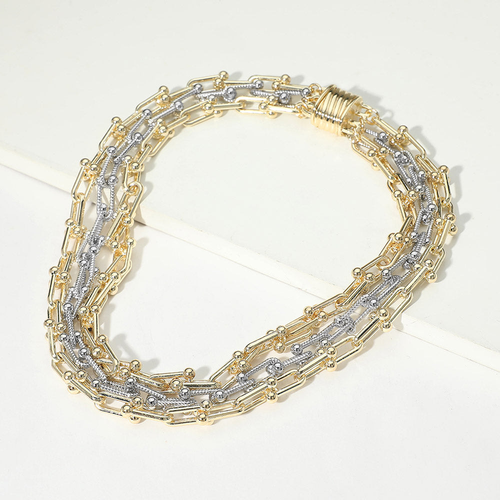 Madeline Love Two Tone 14K Gold Plated Two Tone Multi Strand Chunky Industrial Chain Magnetic Necklace
