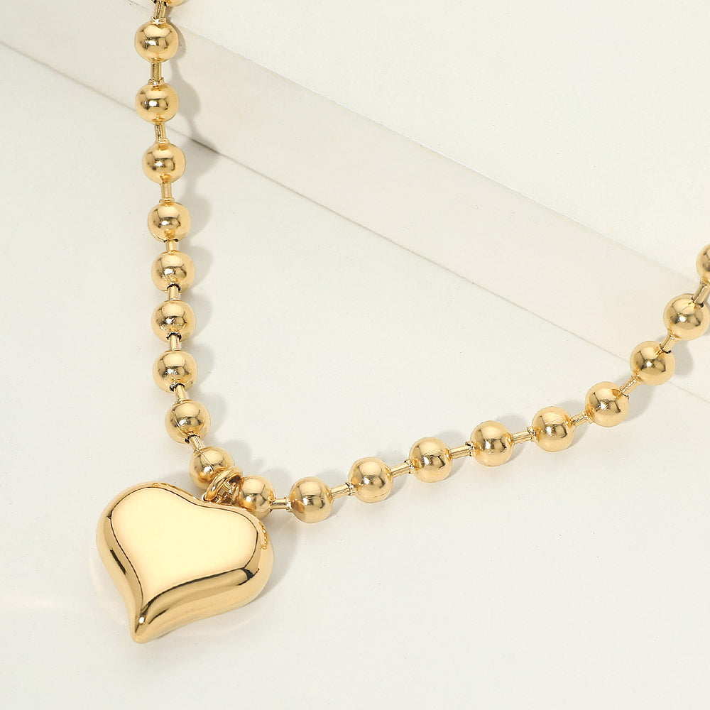 Madeline Love Gold Stainless Steel Heart Charm Beaded Chain Necklace