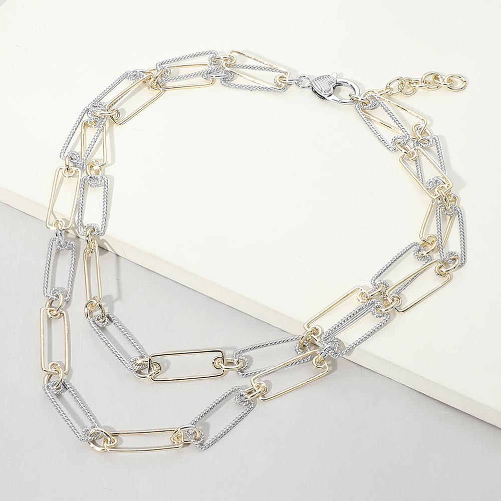 Madeline Love Two Tone 14K Gold Plated Two Tone Layered Rectangular Link Chain Necklace