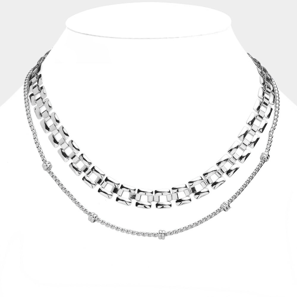 Madeline Love Rhodium Brass Metal Chain Layered Necklace