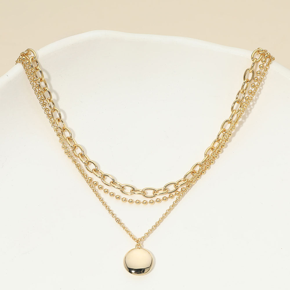 Madeline Love Gold 18K Gold Dipped Polished Round Pendant Accent Mixed Chain Layered Necklace