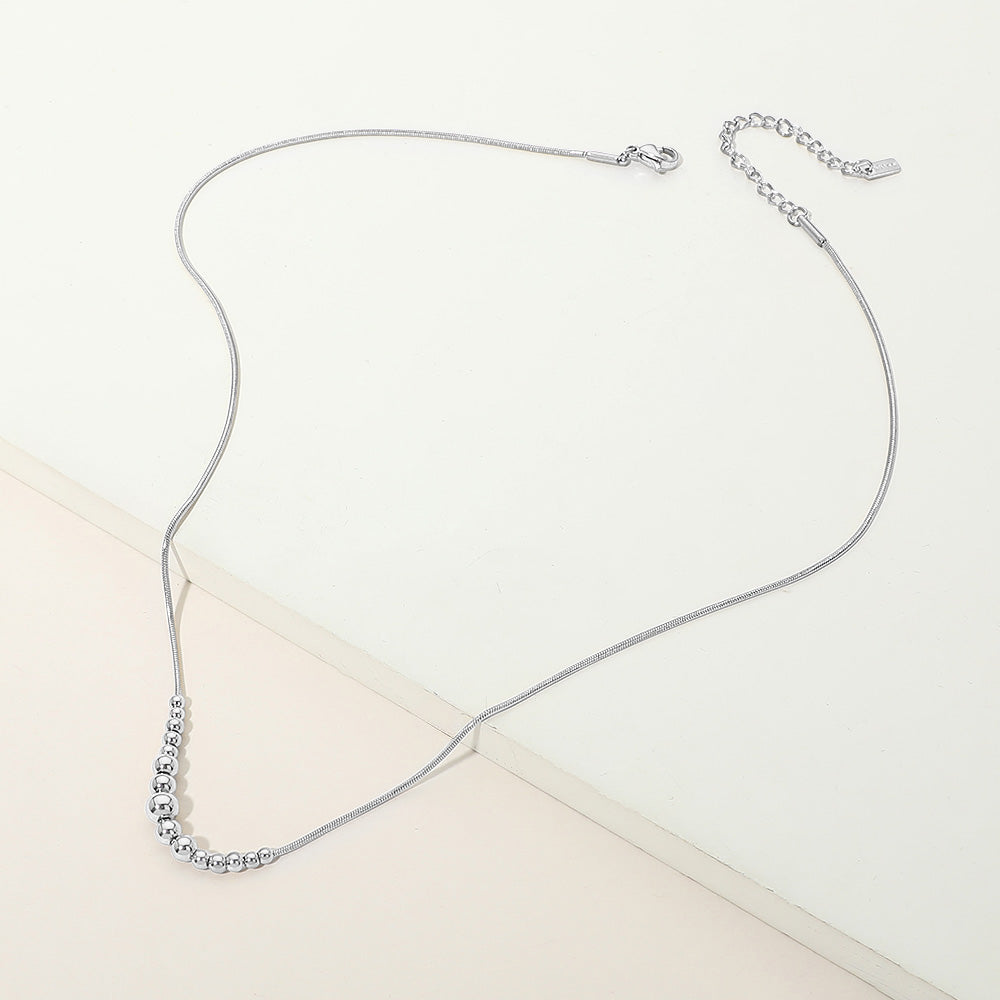 Madeline Love Rhodium Stainless Steel Beaded Snake Chain Necklace - Necklaces - desc