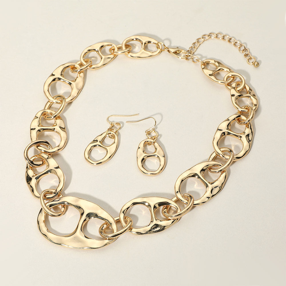 Madeline Love Gold Hammered Metal Mariner Link Necklace