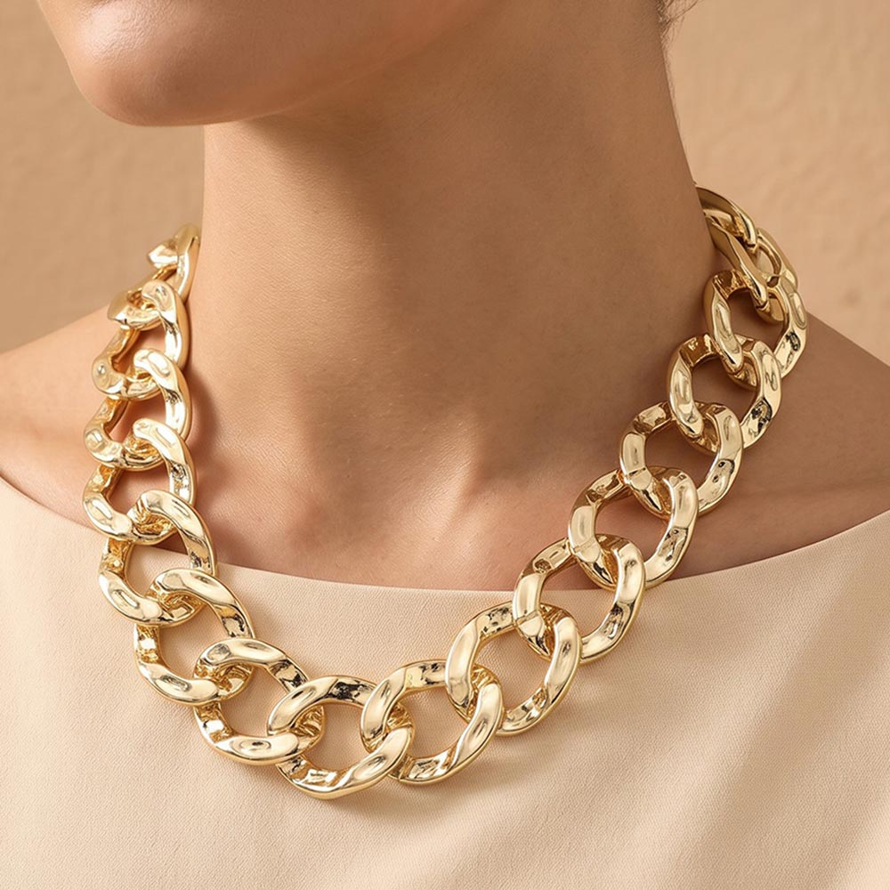 Madeline Love Gold Chunky Hammered Metal Link Chain Necklace