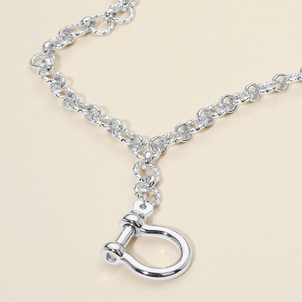 Madeline Love Rhodium Bold Metal Carabiner Pendant Accent Drop Chain Necklace - Necklaces