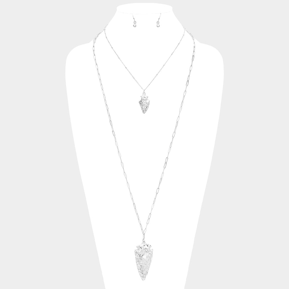 Madeline Love Worn Silver Hammered Metal Abstract Pendant Chain Long Necklace - Necklaces