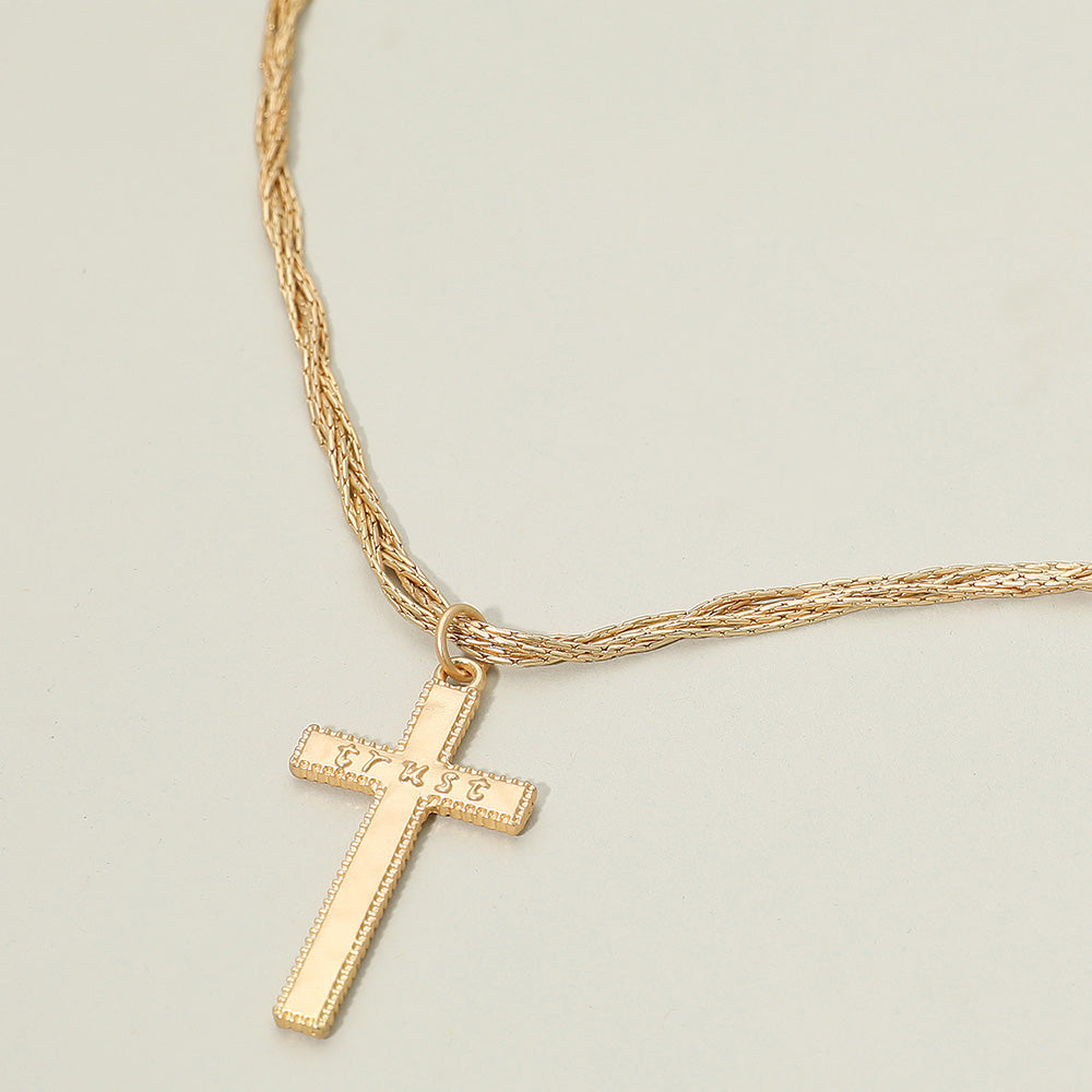 Madeline Love Gold TRUST Engraved Cross Pendant Twisted Multi Metal Chain Necklace - Necklaces