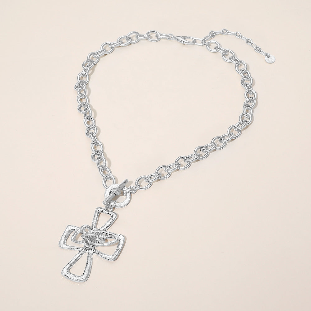 Madeline Love Rhodium Hammered Metal Cross Toggle Pendant Necklace - Necklaces - desc