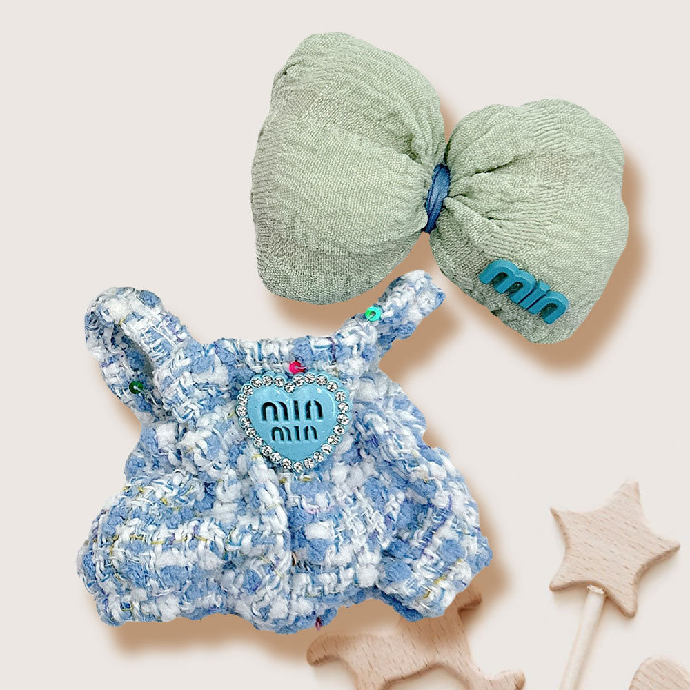 Madeline Love Blue Mini Doll Matching Bow Tweed Overall Outfit Set - Kids