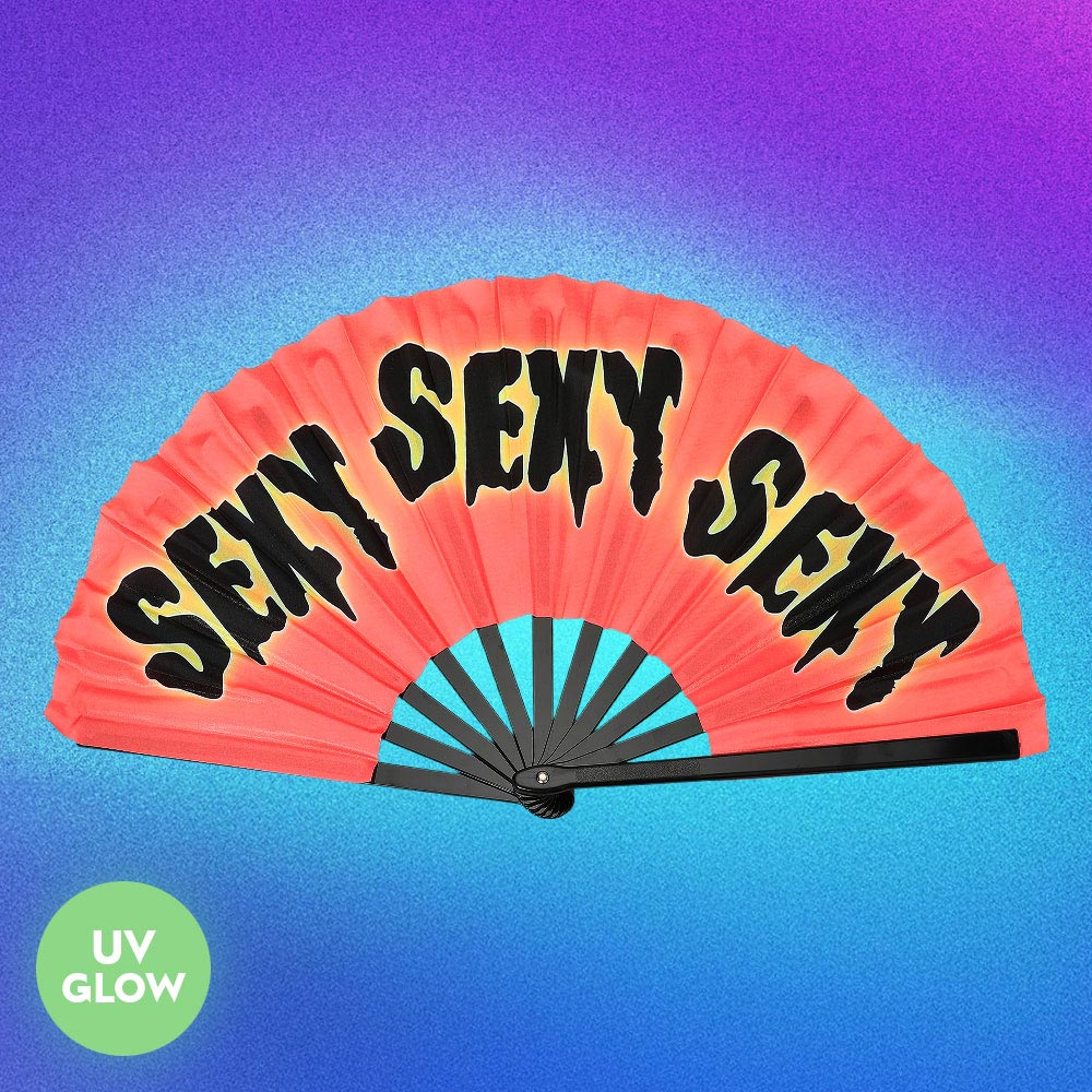 Madeline Love Coral, Pink UV Glow Gradient Fluorescent SEXY Message Printed Folding Line Dance Hand Fan - Jewelry