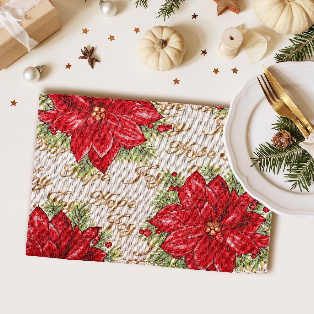 Madeline Love Red Hope Joy Message Poinsettia Flower Christmas Tapestry Placemat - Jewelry