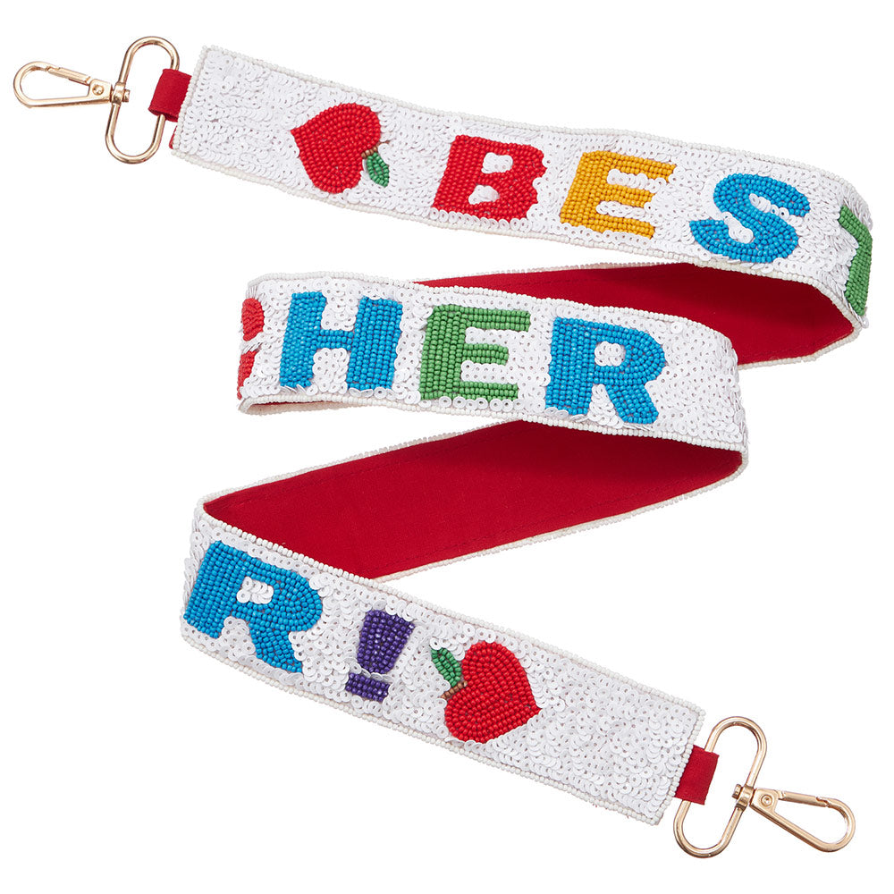 Madeline Love Multi BEST TEACHER Message Seed Beaded Sequin Bag Strap - Bags & Wallets - desc