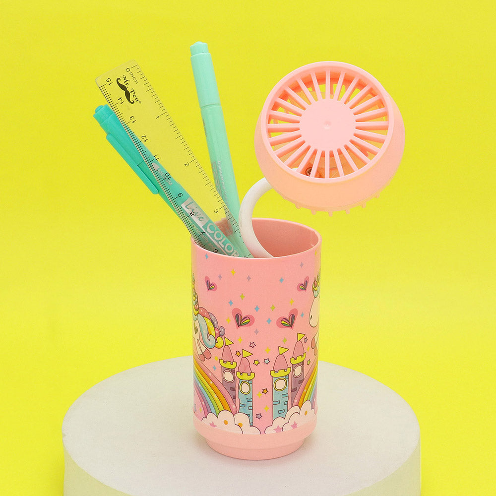 Madeline Love Pink Unicorn Printed Portable Pen Holder Table Fan USB CHARGE - Jewelry