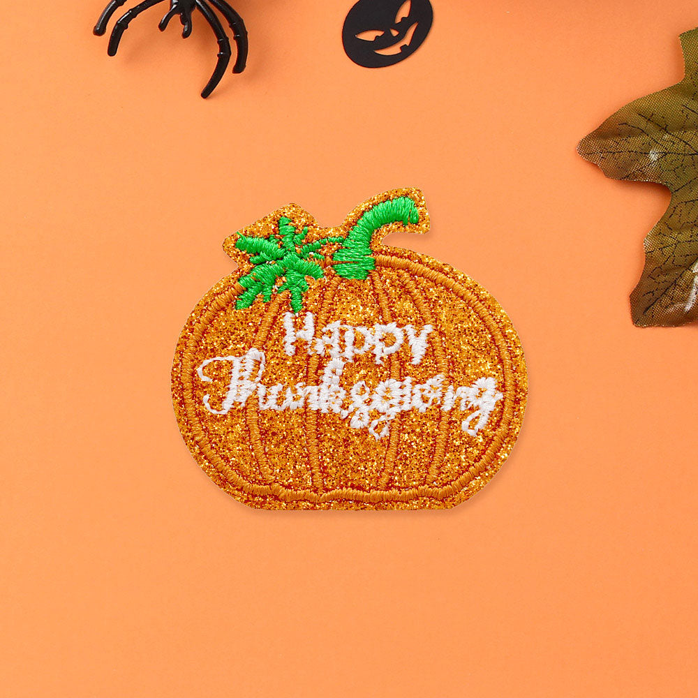 Madeline Love Orange HAPPY THANKSGIVING Message Pumpkin Iron On Patch - Jewelry