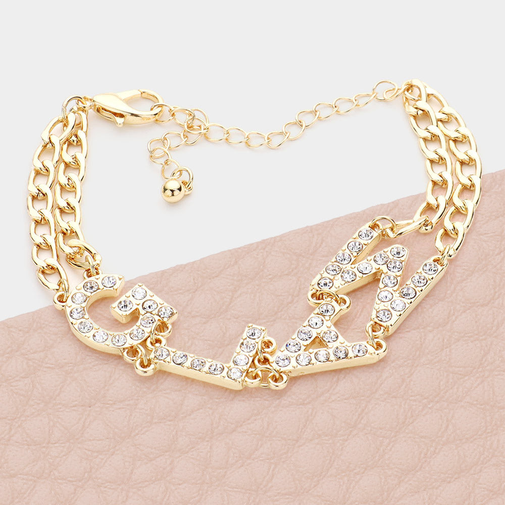 Madeline Love Gold GLAM Rhinestone Embellished Message Bracelet - Bracelets
