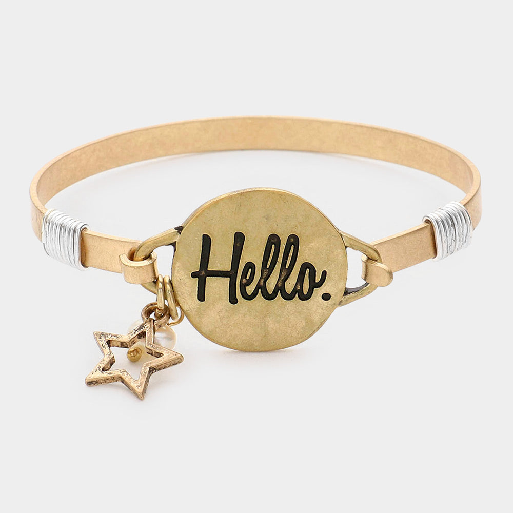 Madeline Love Worn Gold Hello Message Star Charm Hook Bracelet - Bracelets