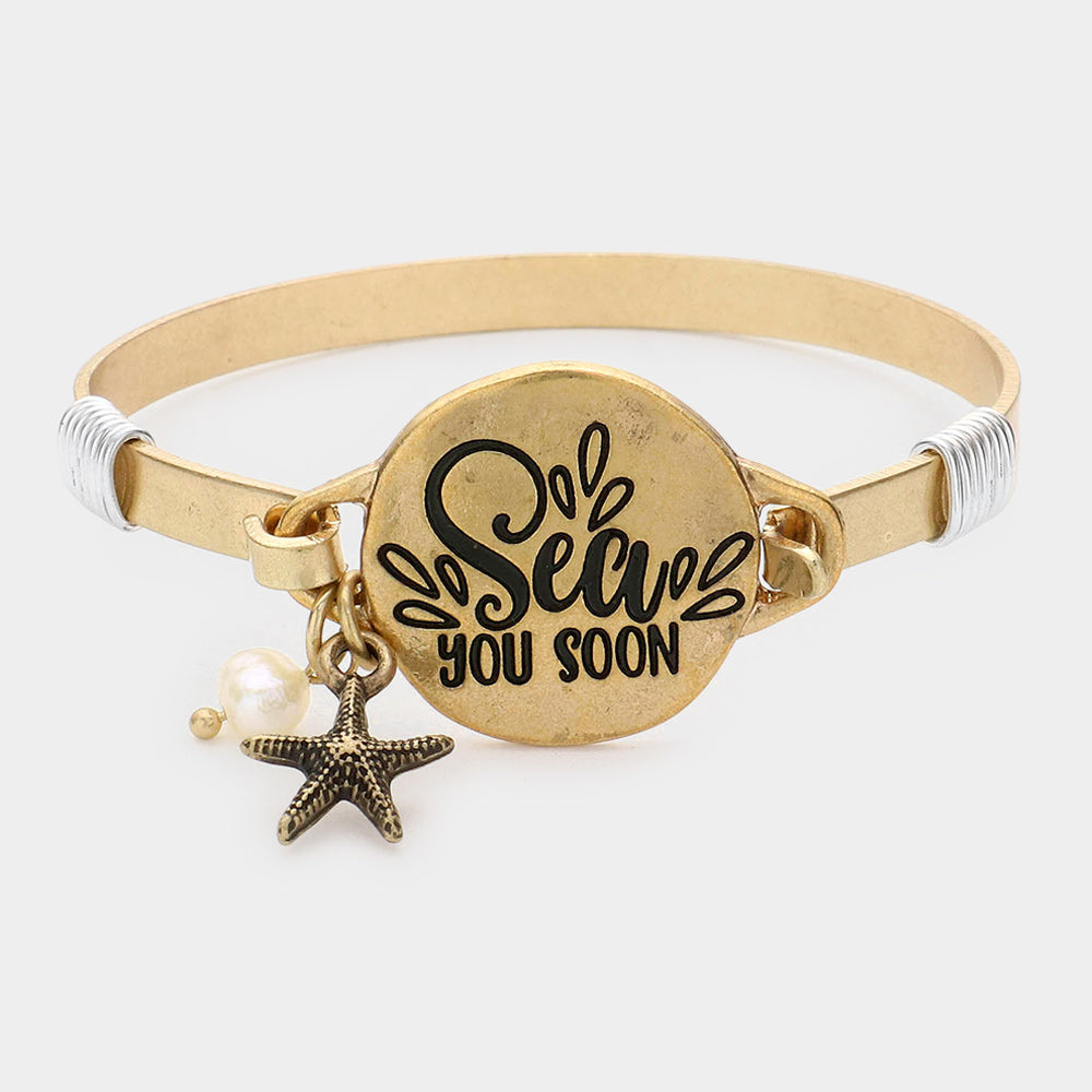 Madeline Love Worn Gold Sea You Soon Message Starfish Charm Hook Bracelet - Bracelets