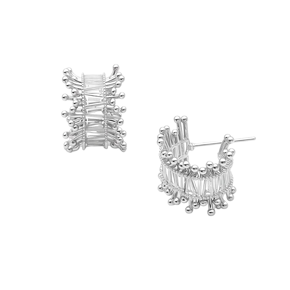 Madeline Love Clear, Rhodium, White Gold White Gold Dipped Luxe CZ Baguette Edge Hoop Earrings - Hair Accessories - extra