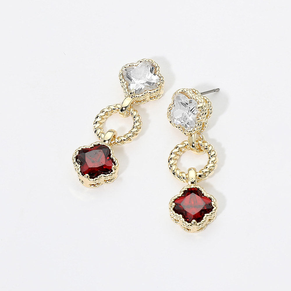 Madeline Love Gold, Multi 14K Gold Plated CZ Quatrefoil Charm Link Drop Earrings