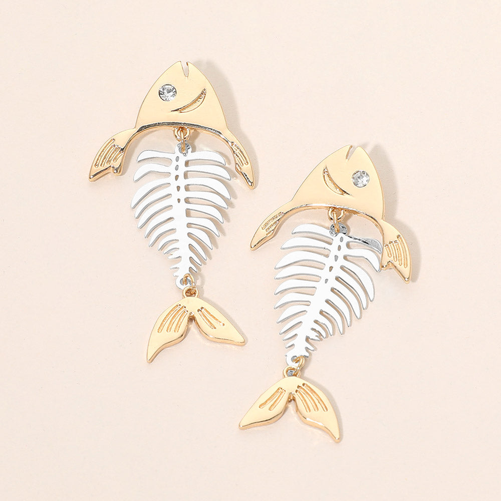 Madeline Love Gold, Silver Fishbone Statement Earrings - Jewelry