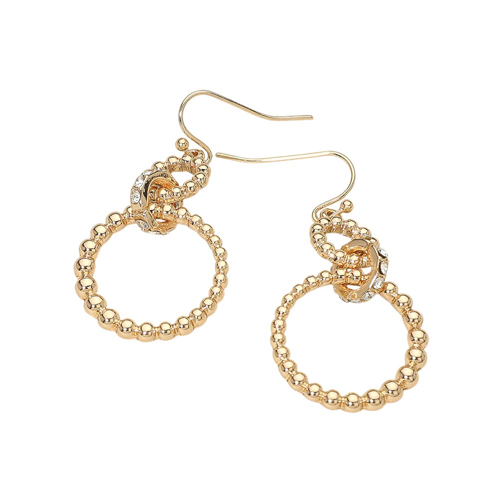 Madeline Love Gold Stone Pave Linked Metal Beaded Circle Drop Earrings - Hair Accessories - desc