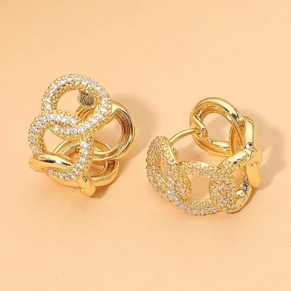 Madeline Love Clear, Gold 18K Gold Dipped Crystal Pave Chunky Link Huggie Hoop Earrings