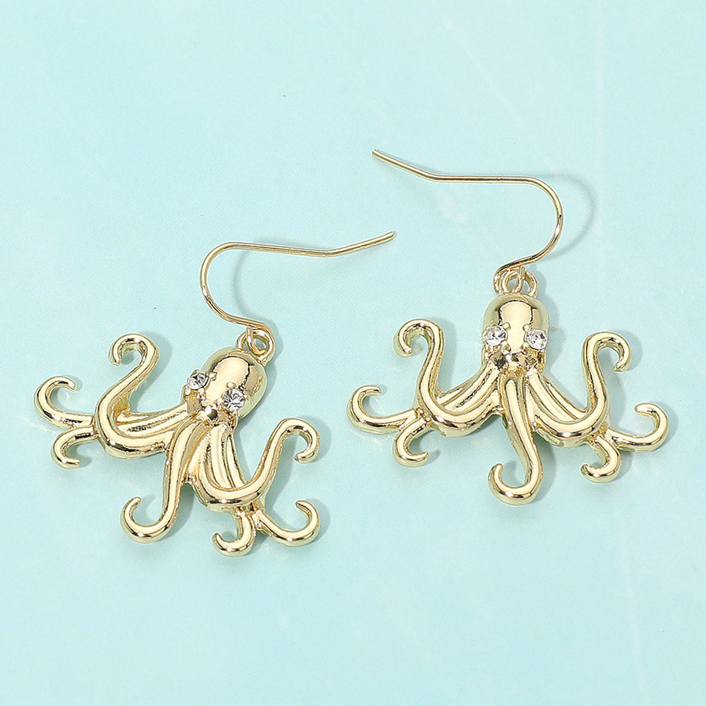 Madeline Love Gold Stone Accent Metal Octopus Drop Dangle Earrings - Jewelry