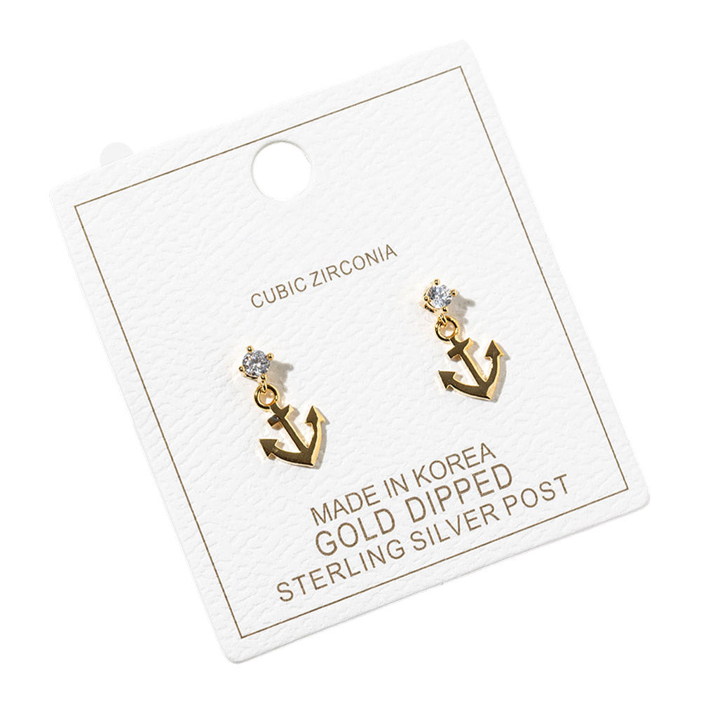 Madeline Love Clear, Gold Gold Dipped CZ Accent Anchor Charm Drop Dangle Earrings - Jewelry - extra