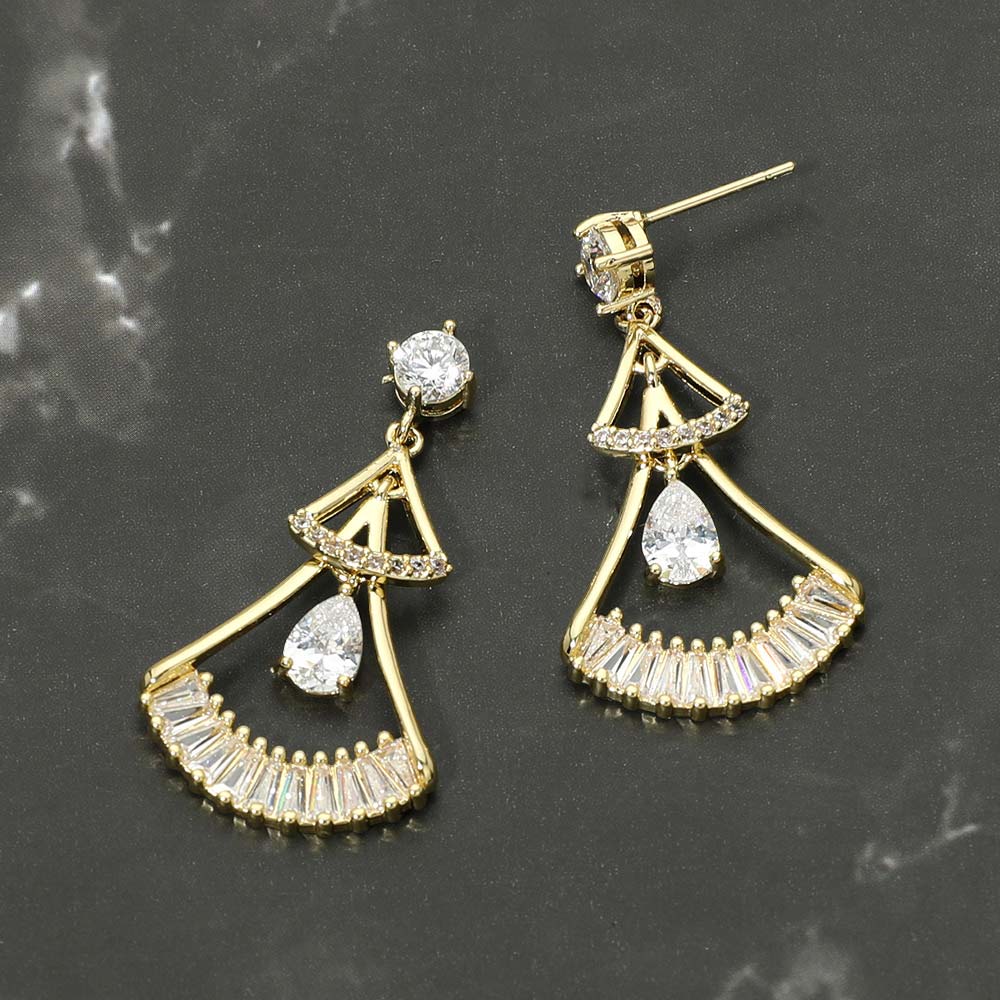 Madeline Love Gold Gold Dipped Teardrop CZ Cluster Accent Fan Drop Earrings - Jewelry