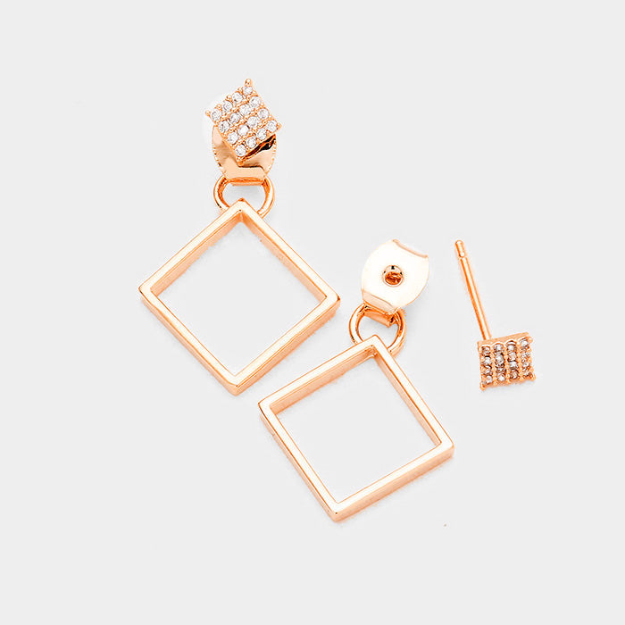 Madeline Love Clear, Rose Gold Cubic Zirconia Metal Square Earrings