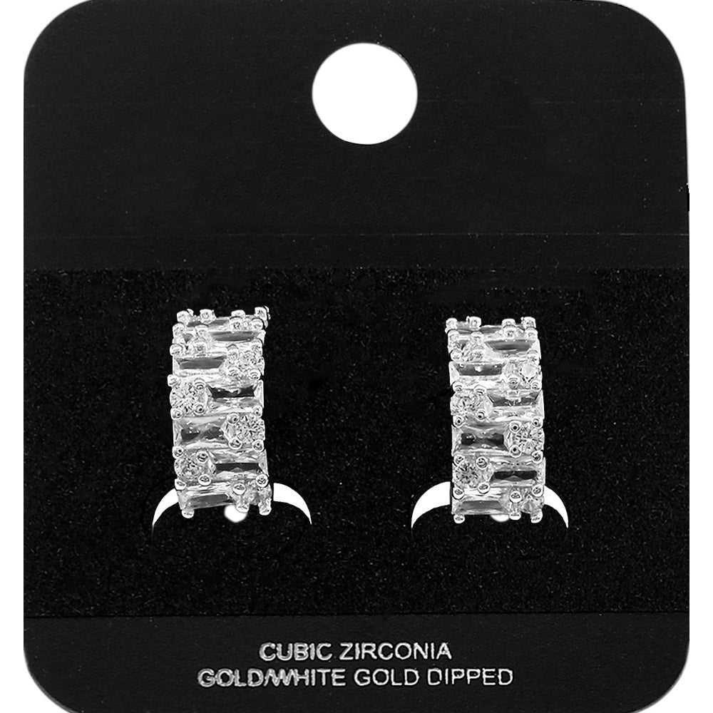 Madeline Love Rhodium White Gold Dipped Baguette CZ Mini Half Hoop Earrings - Jewelry
